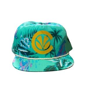 Vintage San Sun Rope Hat‎ Cap Snap Back Blue Hawaiian Colorful Tropical Floral
